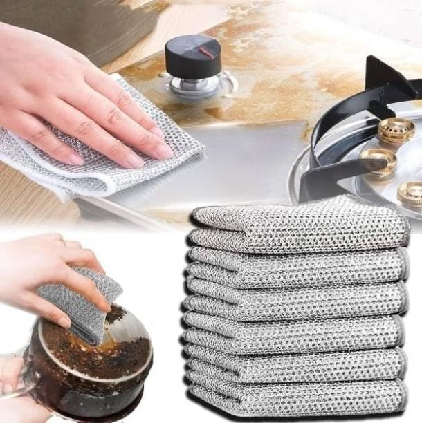 Non Scratch Dish Wash Cloth 10 Pack | Steel Scrubber for Utensils | Utensil Cleaner Scrub | Metal Scrubber for Kitchen | Wire Cloth for Dish Washing