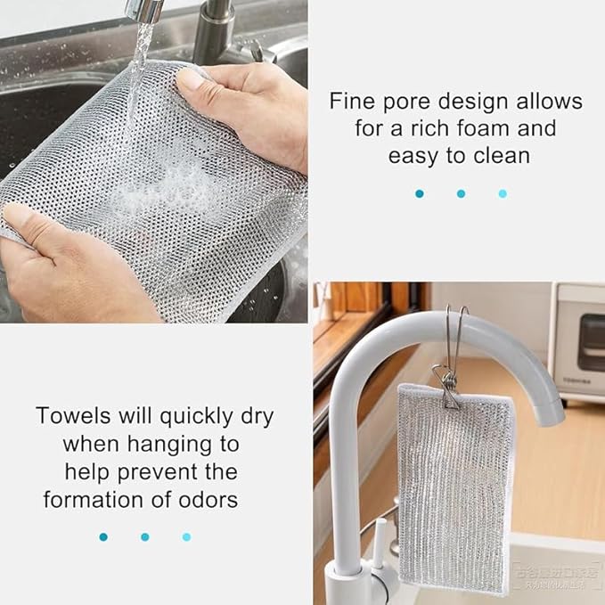 Non Scratch Dish Wash Cloth 10 Pack | Steel Scrubber for Utensils | Utensil Cleaner Scrub | Metal Scrubber for Kitchen | Wire Cloth for Dish Washing