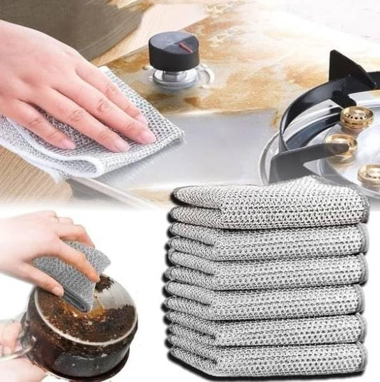 Non Scratch Dish Wash Cloth 10 Pack | Steel Scrubber for Utensils | Utensil Cleaner Scrub | Metal Scrubber for Kitchen | Wire Cloth for Dish Washing