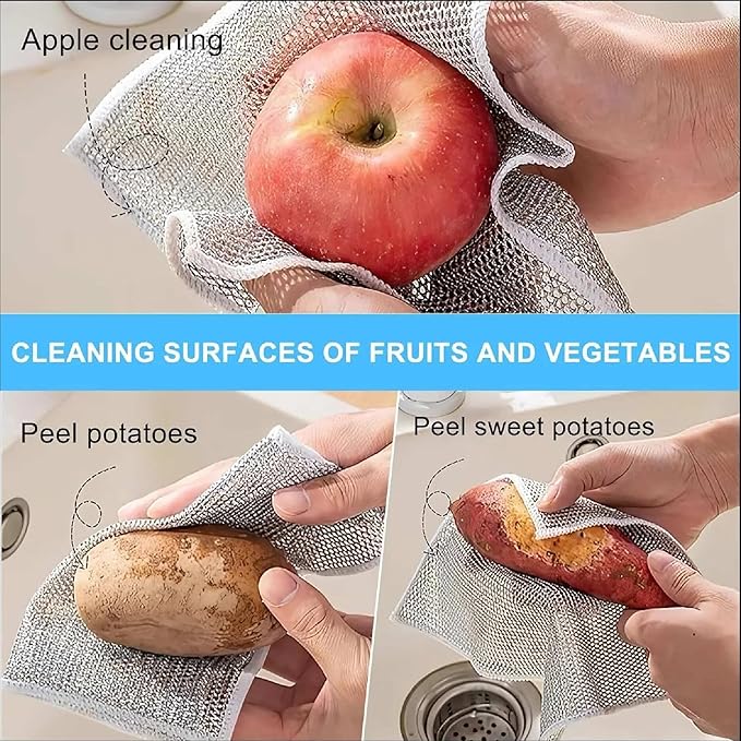 Non Scratch Dish Wash Cloth 10 Pack | Steel Scrubber for Utensils | Utensil Cleaner Scrub | Metal Scrubber for Kitchen | Wire Cloth for Dish Washing